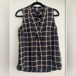 NWT J.CREW Size 0 Sleeveless silk-twill top in windowpane print Style F4542